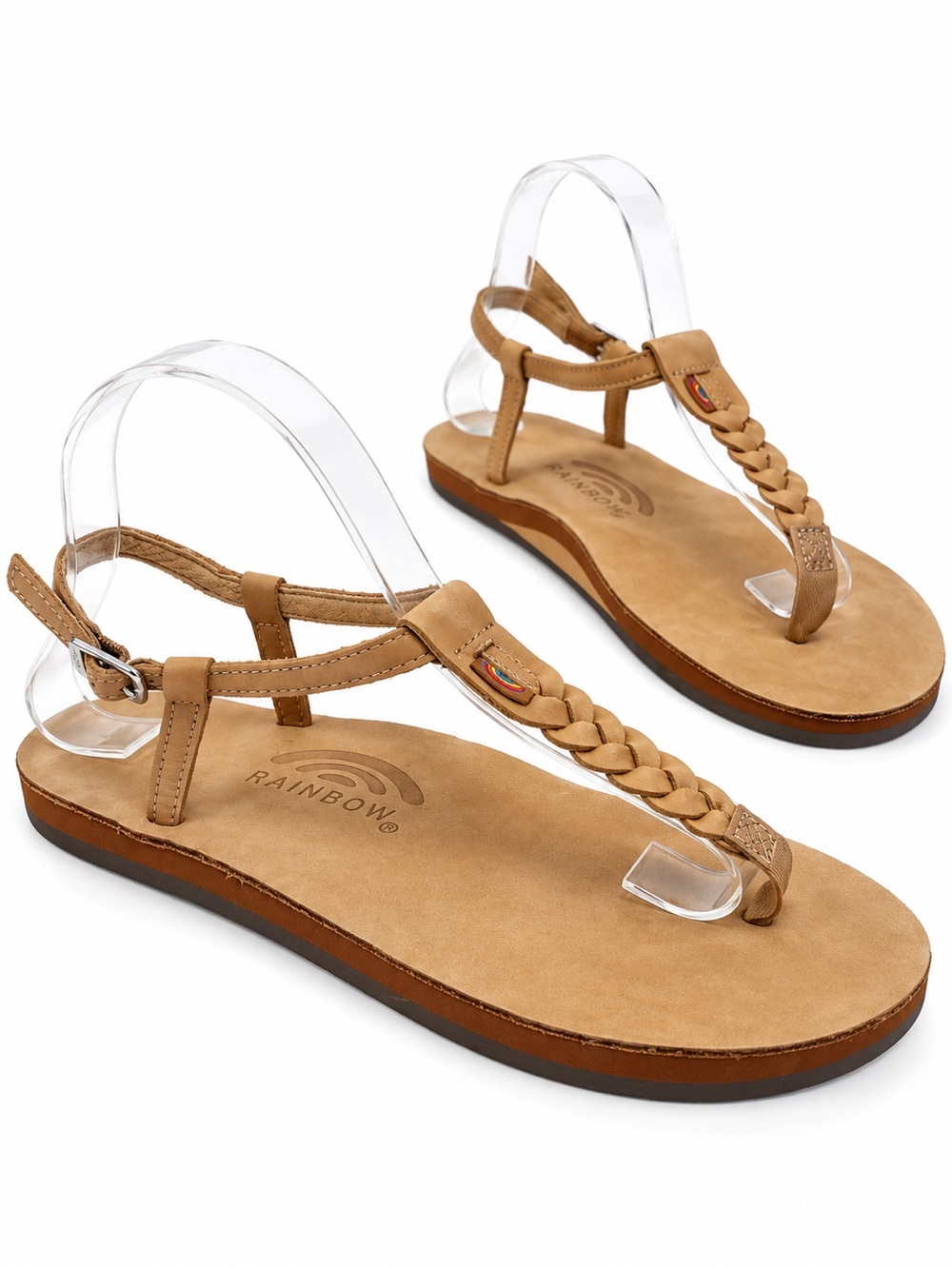 Rainbow Braided Leather Thong Sandals Tan Brown Ankle Strap Flat boho beach 8M